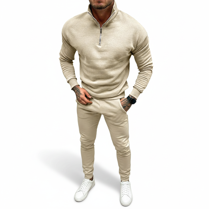 Męski minimalny sweter z krótkim zamkiem i stójką