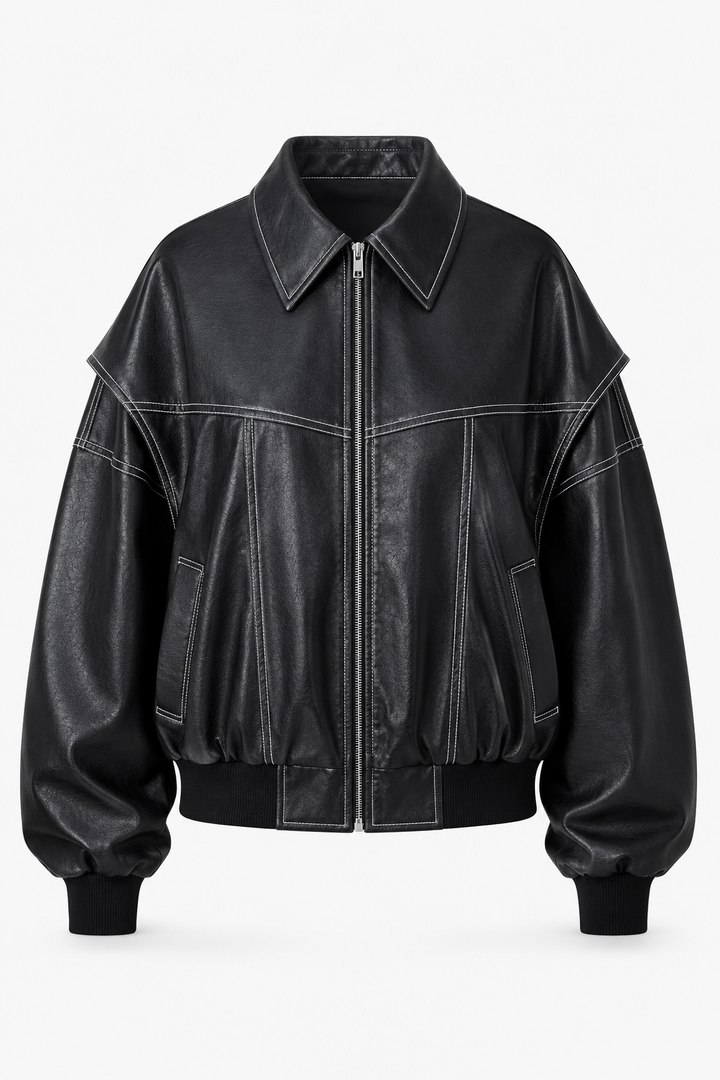 Kobiecą Oversized Bomber Jacket – Kontrastowe Szwy z Zippem na Wiosnę i Jesień