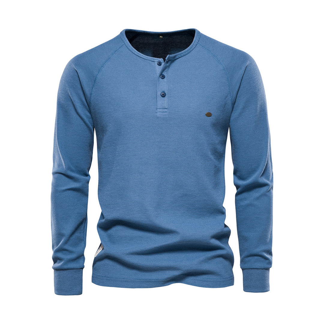 Męska koszula Henley z długim rękawem w splot waffle, casualowy krój