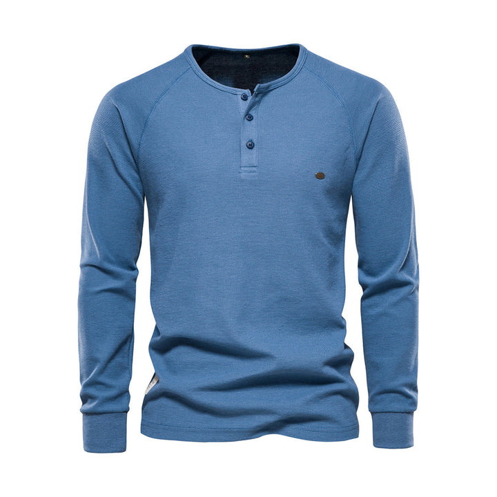 Męska koszula Henley z długim rękawem w splot waffle, casualowy krój