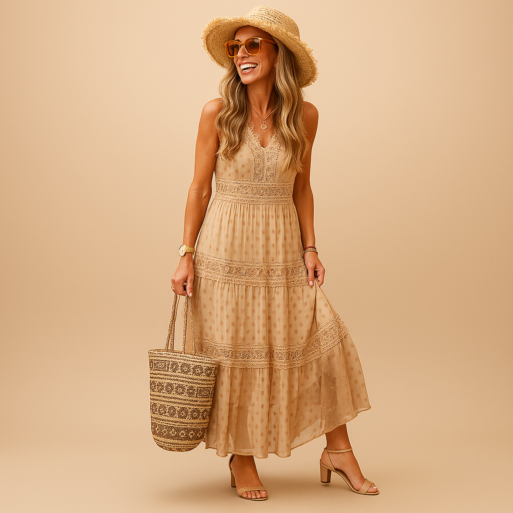 Kobieca Letnia Sukienka Boho Lekka i Zwiewna w Stylu Ibiza, Luźny Krój, Strój Plażowy na Festiwal