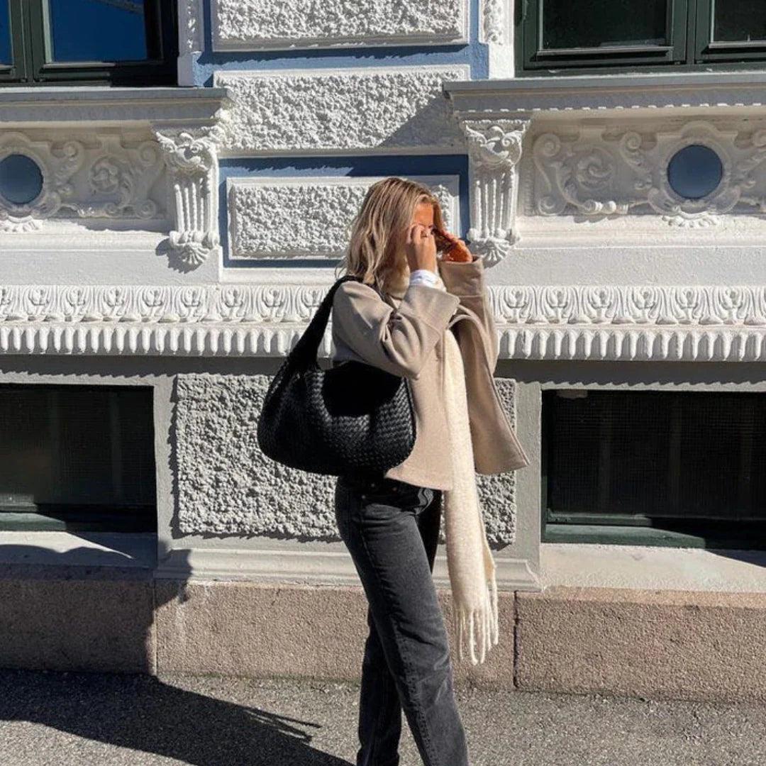 Damska Woven Torba na Ramię z Miękkiej Ekologicznej Skóry w Stylu Slouch