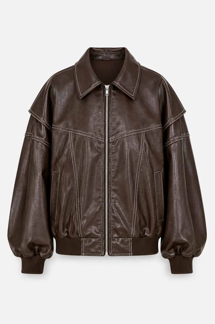 Kobiecą Oversized Bomber Jacket – Kontrastowe Szwy z Zippem na Wiosnę i Jesień