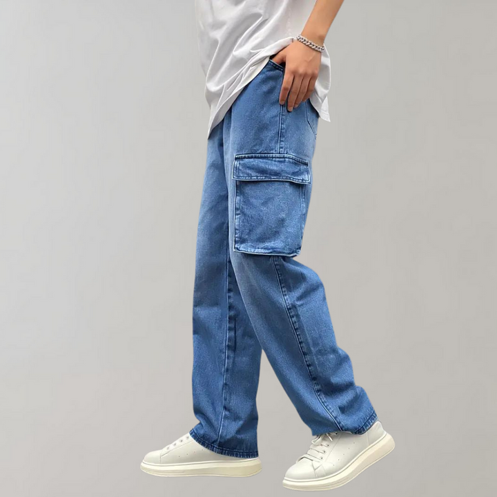 Męskie Luźne Spodnie Cargo Jeans Relaxed Streetwear
