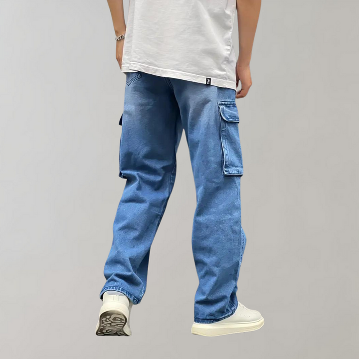 Męskie Luźne Spodnie Cargo Jeans Relaxed Streetwear