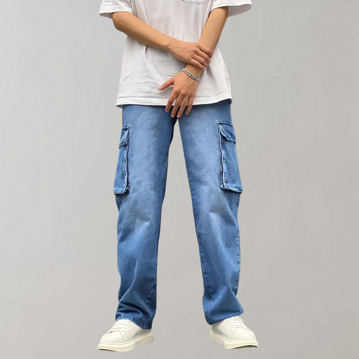Męskie Luźne Spodnie Cargo Jeans Relaxed Streetwear