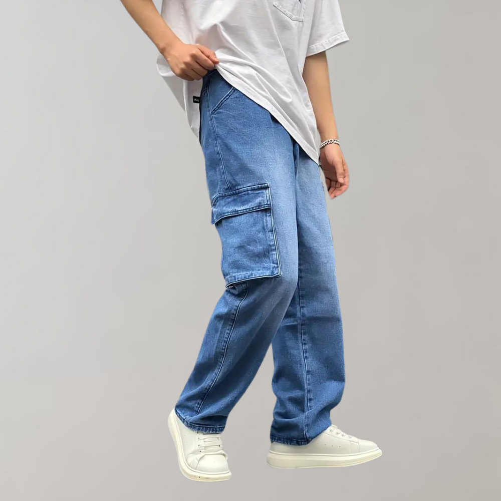 Męskie Luźne Spodnie Cargo Jeans Relaxed Streetwear
