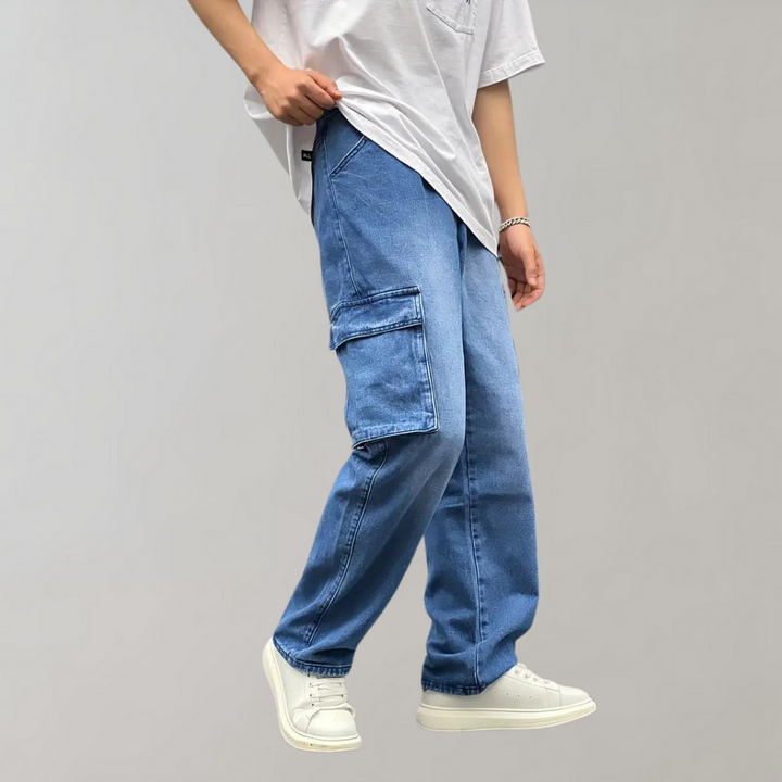 Męskie Luźne Spodnie Cargo Jeans Relaxed Streetwear