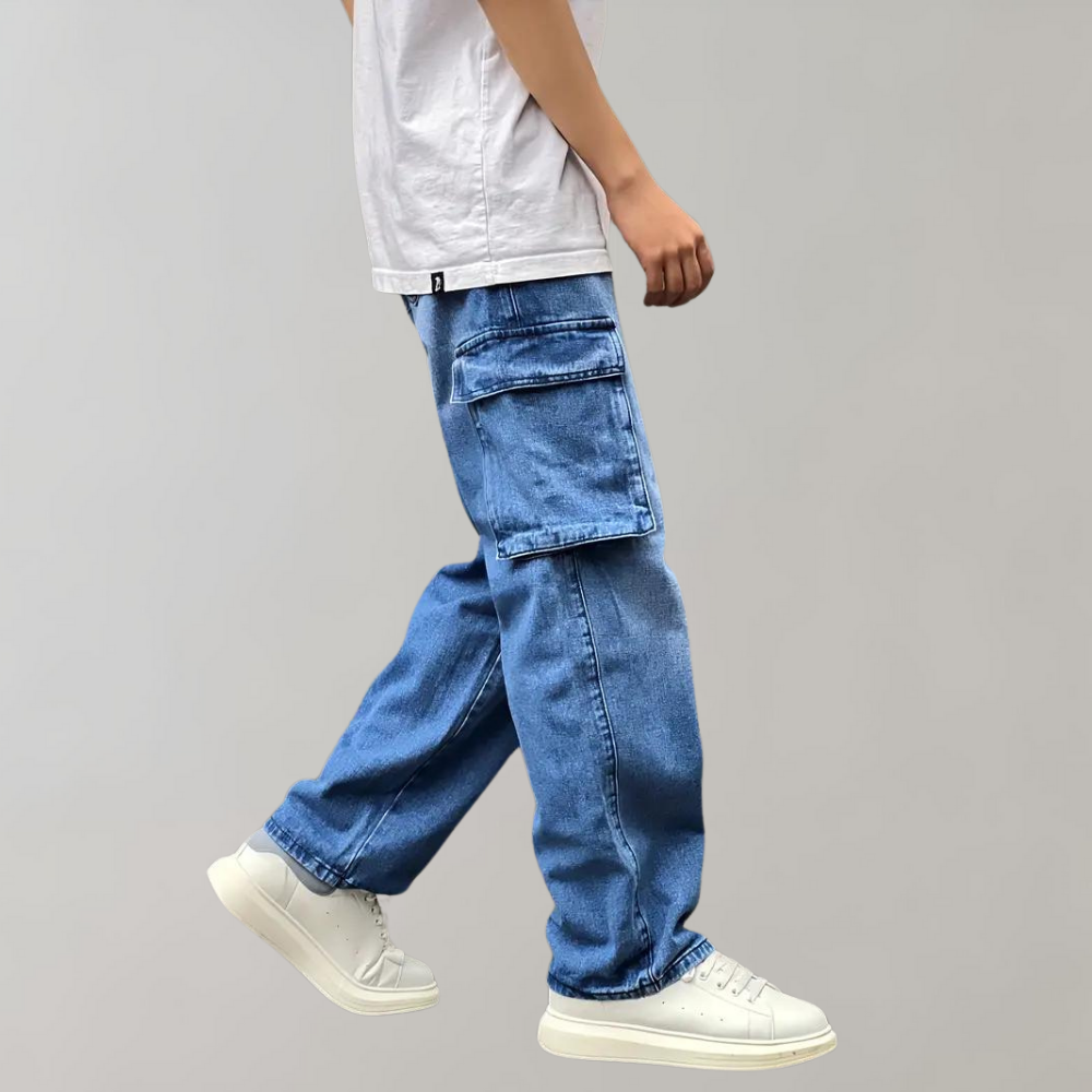 Męskie Luźne Spodnie Cargo Jeans Relaxed Streetwear