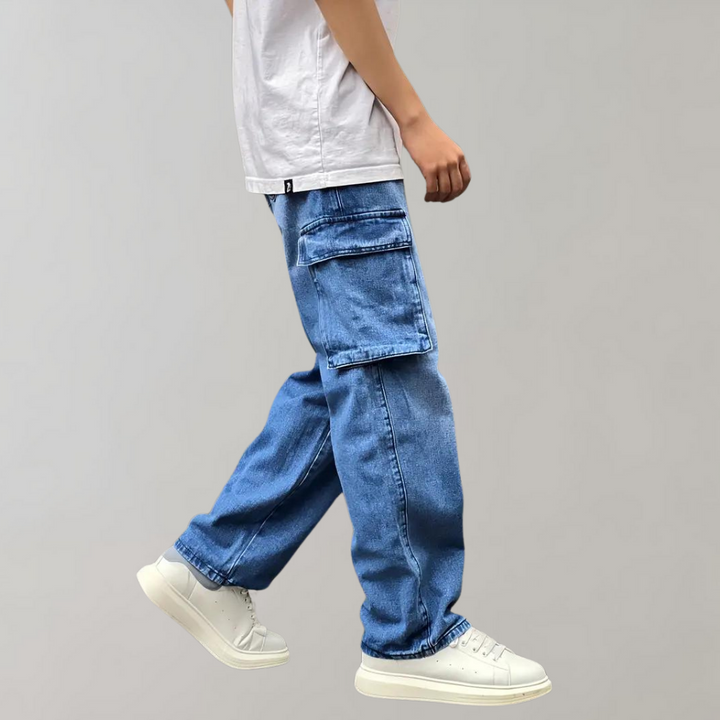 Męskie Luźne Spodnie Cargo Jeans Relaxed Streetwear