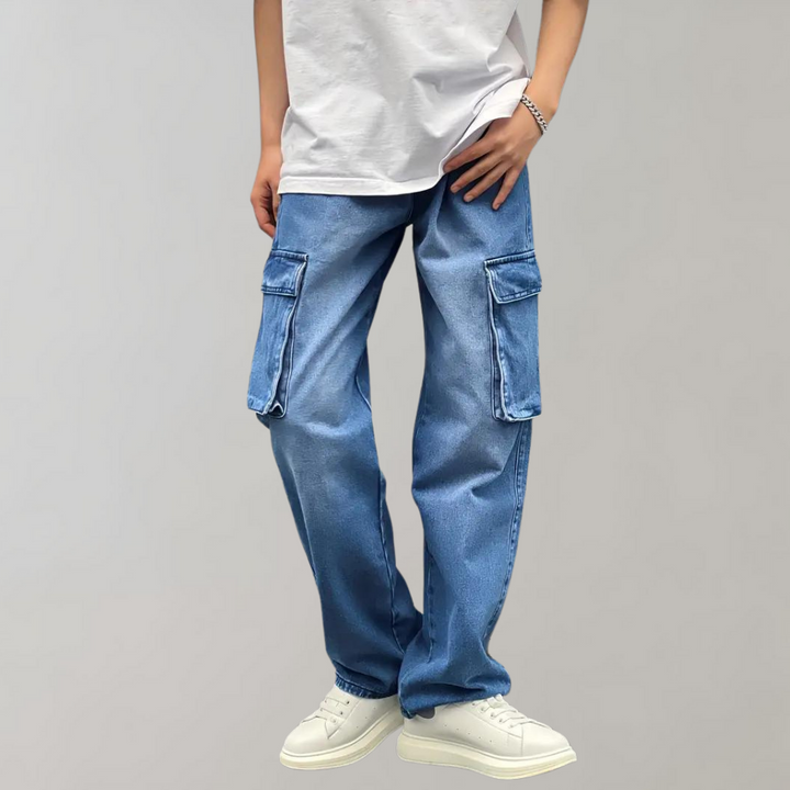 Męskie Luźne Spodnie Cargo Jeans Relaxed Streetwear