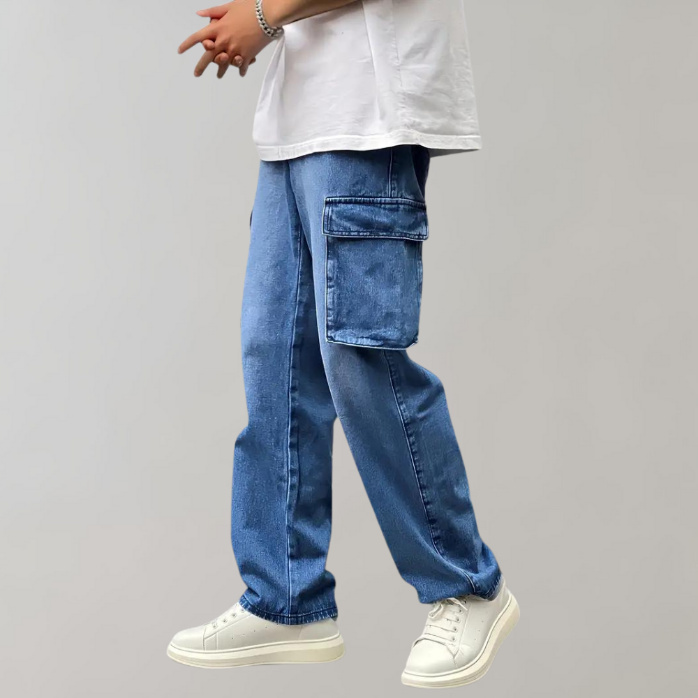 Męskie Luźne Spodnie Cargo Jeans Relaxed Streetwear