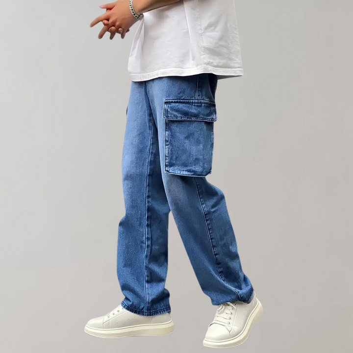 Męskie Luźne Spodnie Cargo Jeans Relaxed Streetwear