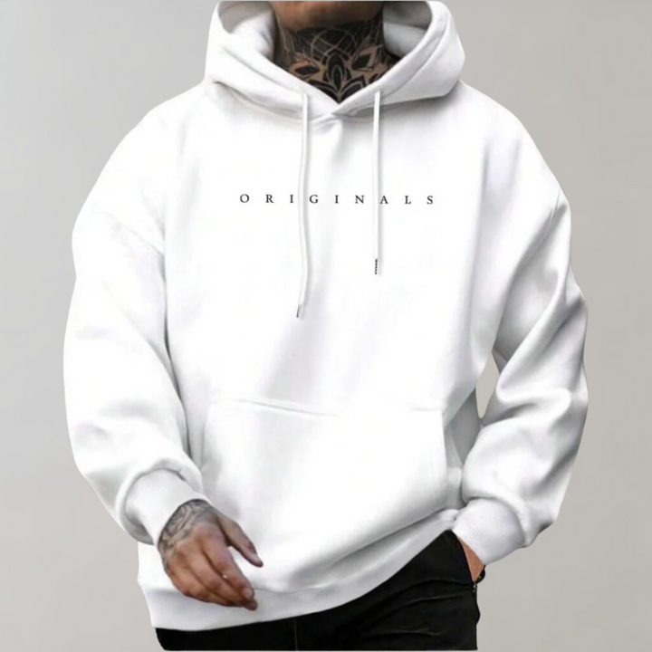 Męska minimalistyczna bluza z kapturem z nadrukowanym logo, luźny krój