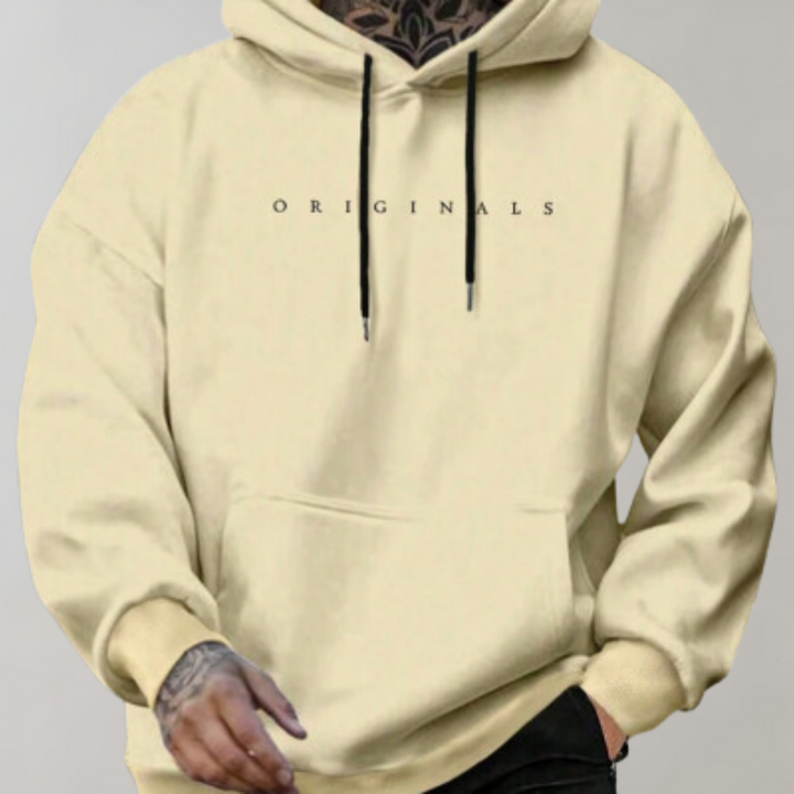 Męska minimalistyczna bluza z kapturem z nadrukowanym logo, luźny krój