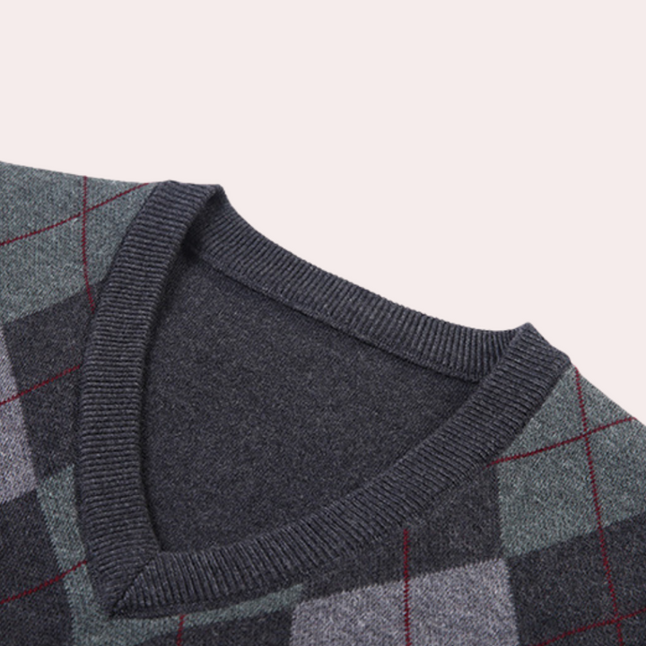 Męski sweter bez rękawów z nadrukiem, V-neck, dopasowany