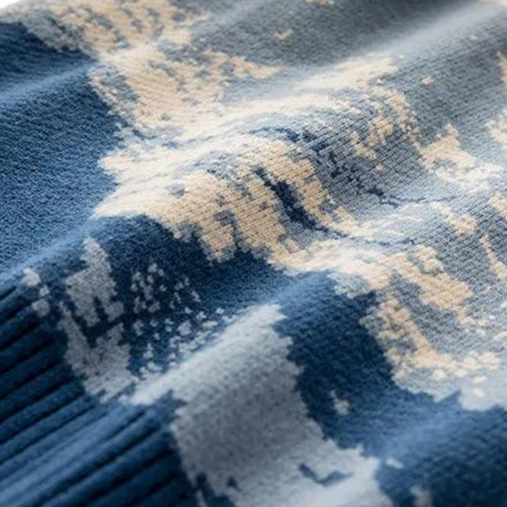 Męski sweter dzianinowy w oversize z nadrukiem i ribbami