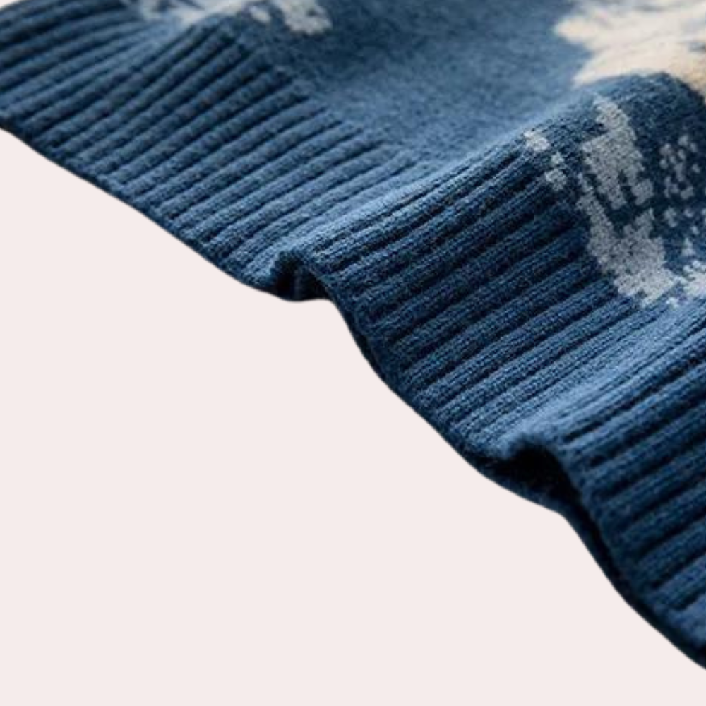Męski sweter dzianinowy w oversize z nadrukiem i ribbami