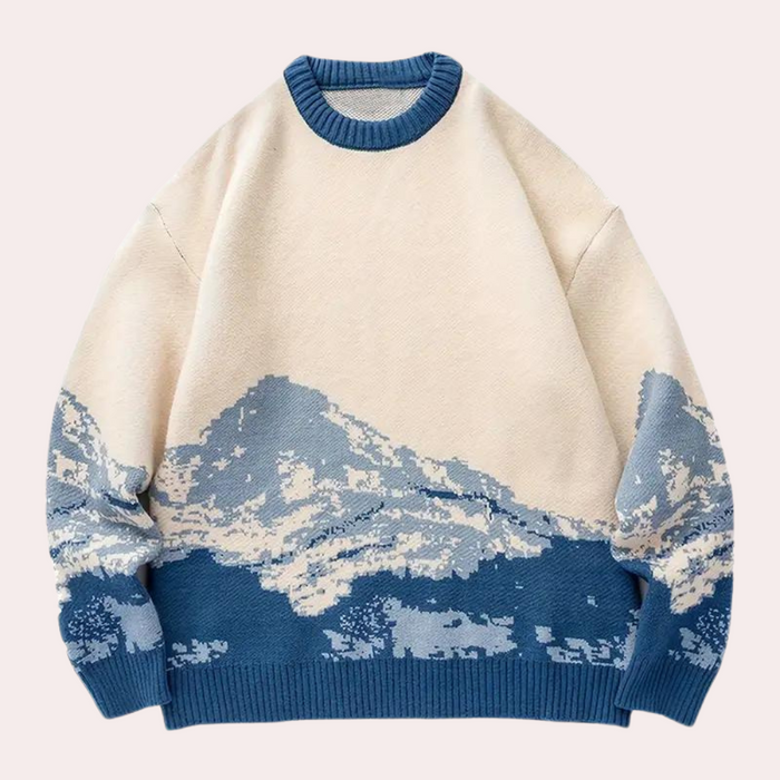 Męski sweter dzianinowy w oversize z nadrukiem i ribbami