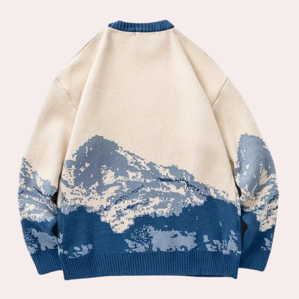 Męski sweter dzianinowy w oversize z nadrukiem i ribbami