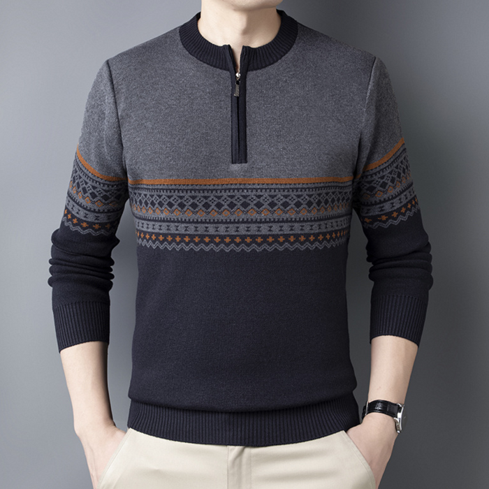 Męski Sweter Dzianinowy Fair Isle z Pasem Geometrycznym