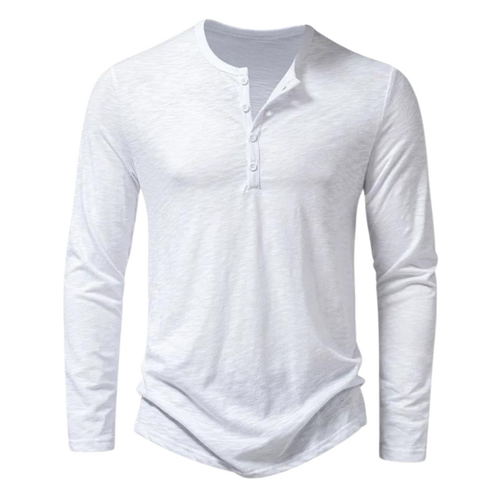 Męski T-Shirt z Długim Rękawem Henley z Guzikami