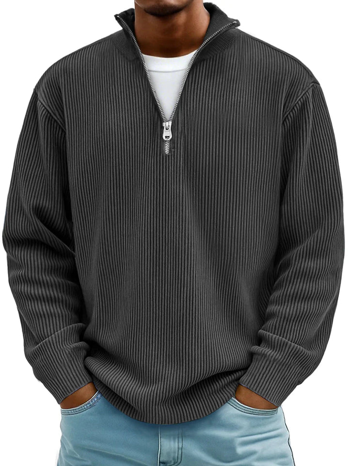 Męska Sweter z Pół-Zipem w Rybkę, Luźny, Oversized, Casual