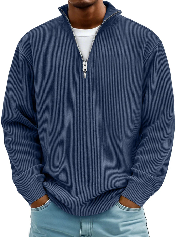 Męska Sweter z Pół-Zipem w Rybkę, Luźny, Oversized, Casual