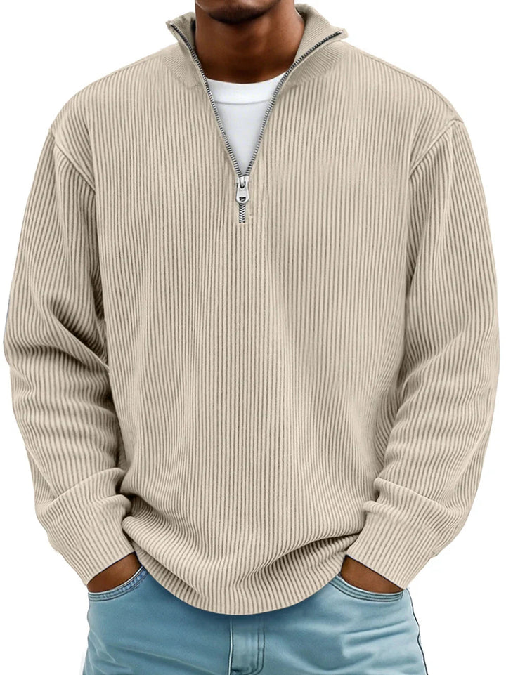 Męska Sweter z Pół-Zipem w Rybkę, Luźny, Oversized, Casual