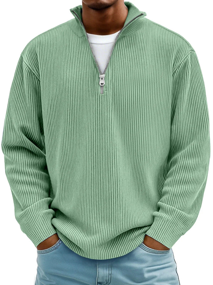 Męska Sweter z Pół-Zipem w Rybkę, Luźny, Oversized, Casual