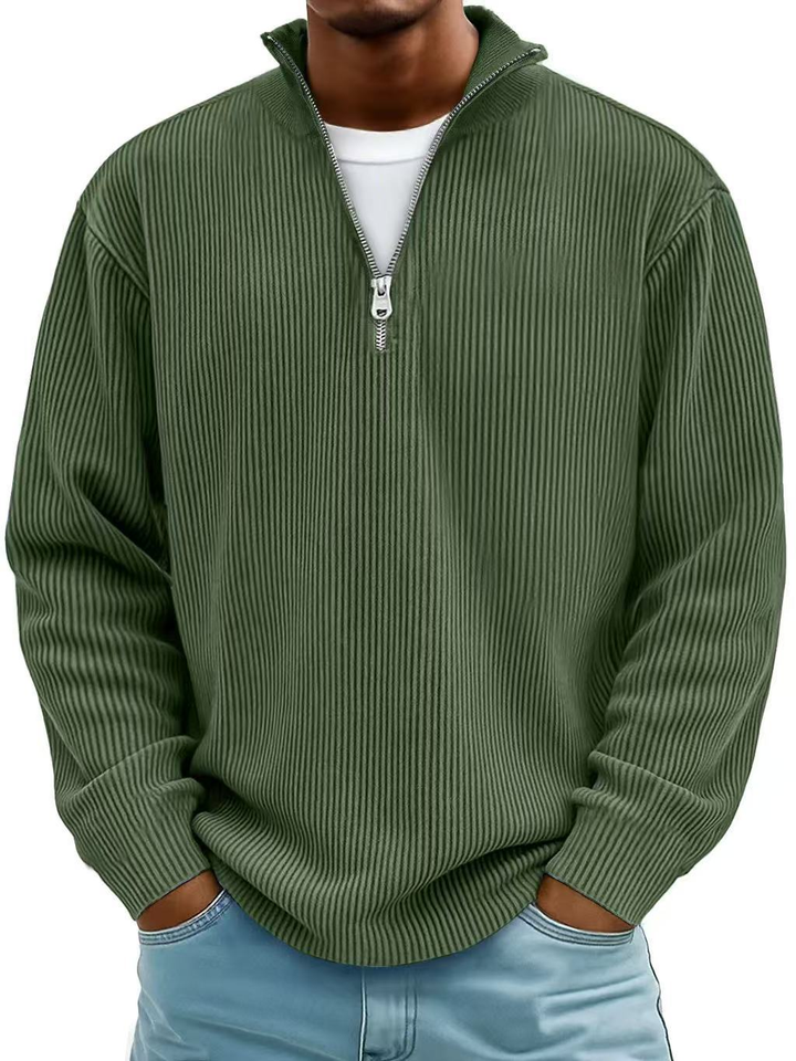 Męska Sweter z Pół-Zipem w Rybkę, Luźny, Oversized, Casual