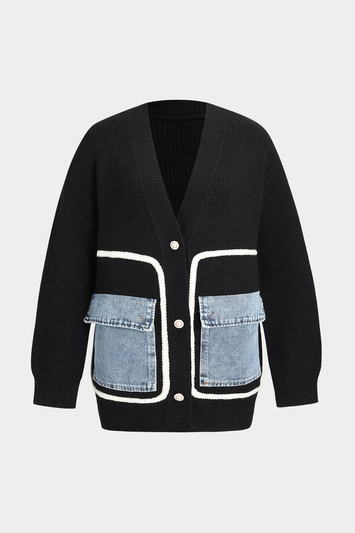 Ella Noir Damski Sweter Kardigan z Denimowymi Kieszeniami dla Bezproblemowego Codziennego Stylu