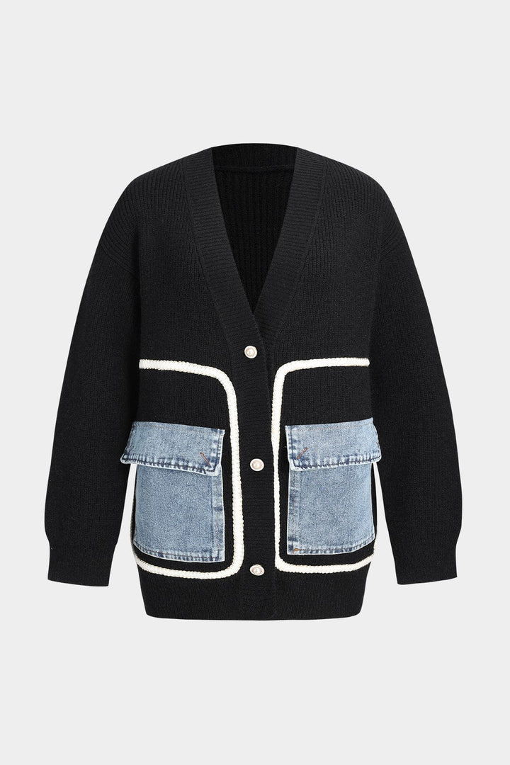 Ella Noir Damski Sweter Kardigan z Denimowymi Kieszeniami dla Bezproblemowego Codziennego Stylu
