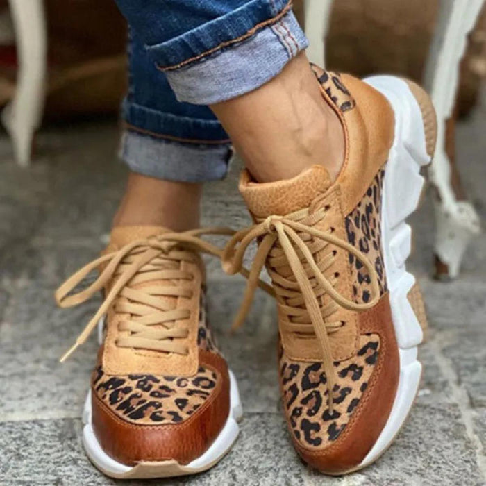 Damskie Chunky Trampki z Wzorem – Sznurowane Buty na Co Dzień i do Miasta