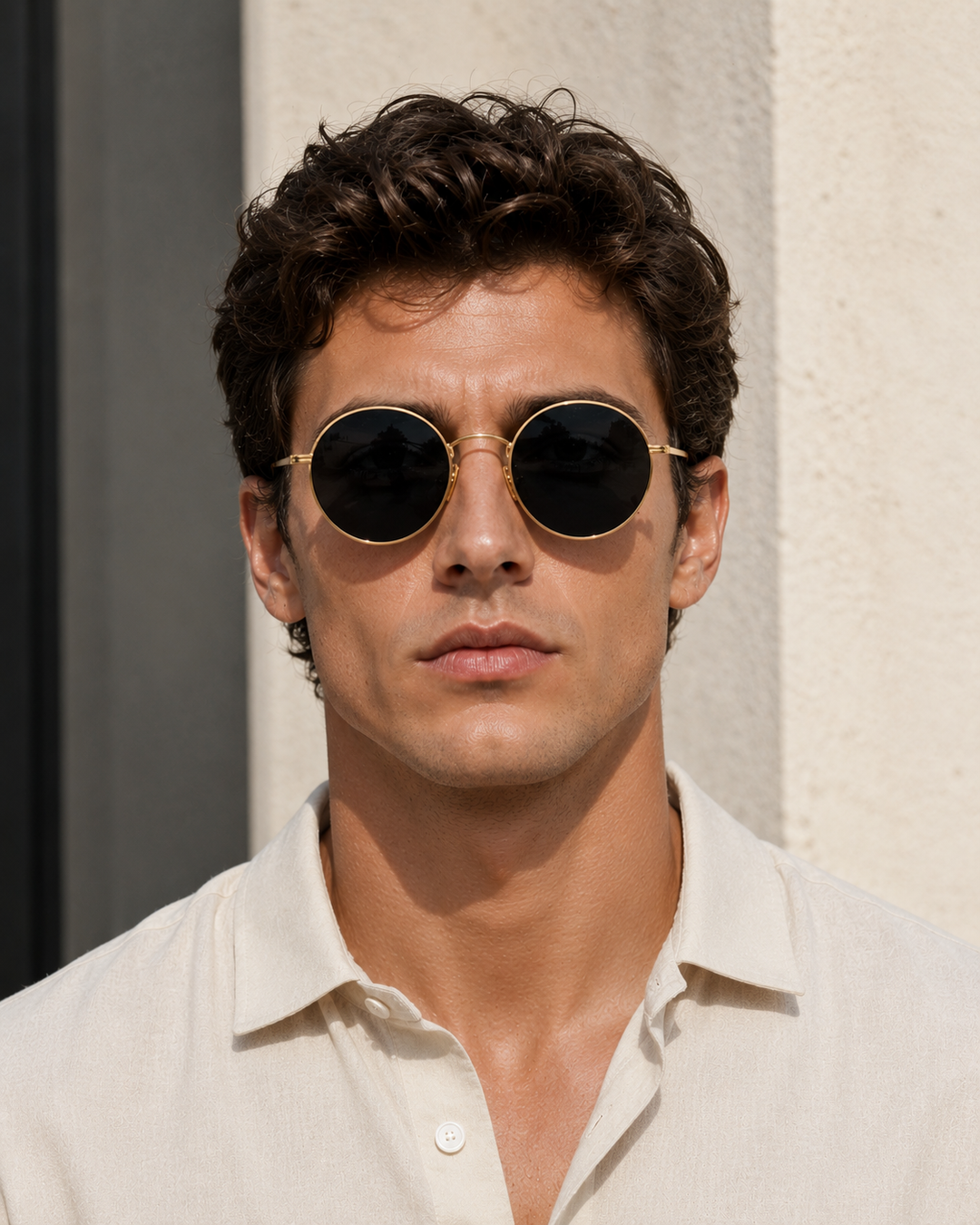 Męskie Okulary Przeciwsłoneczne z Okrągłą Metalową Oprawą w Stylu Retro