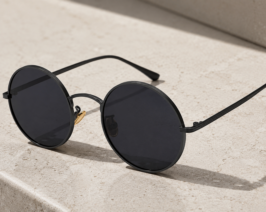 Męskie Okulary Przeciwsłoneczne z Okrągłą Metalową Oprawą w Stylu Retro