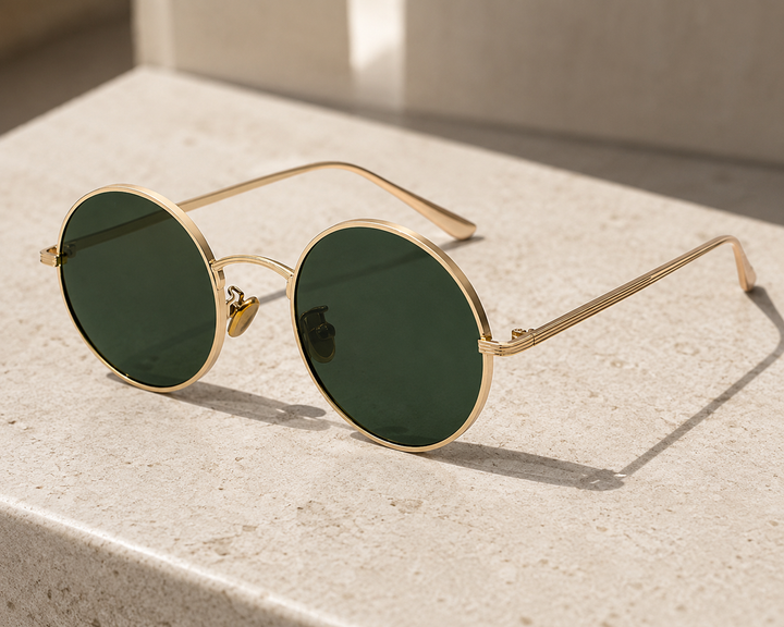 Męskie Okulary Przeciwsłoneczne z Okrągłą Metalową Oprawą w Stylu Retro