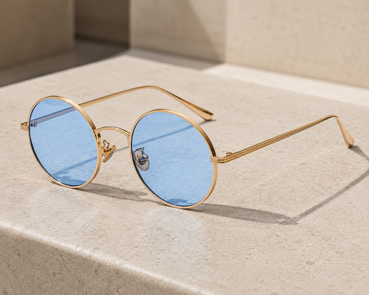 Męskie Okulary Przeciwsłoneczne z Okrągłą Metalową Oprawą w Stylu Retro