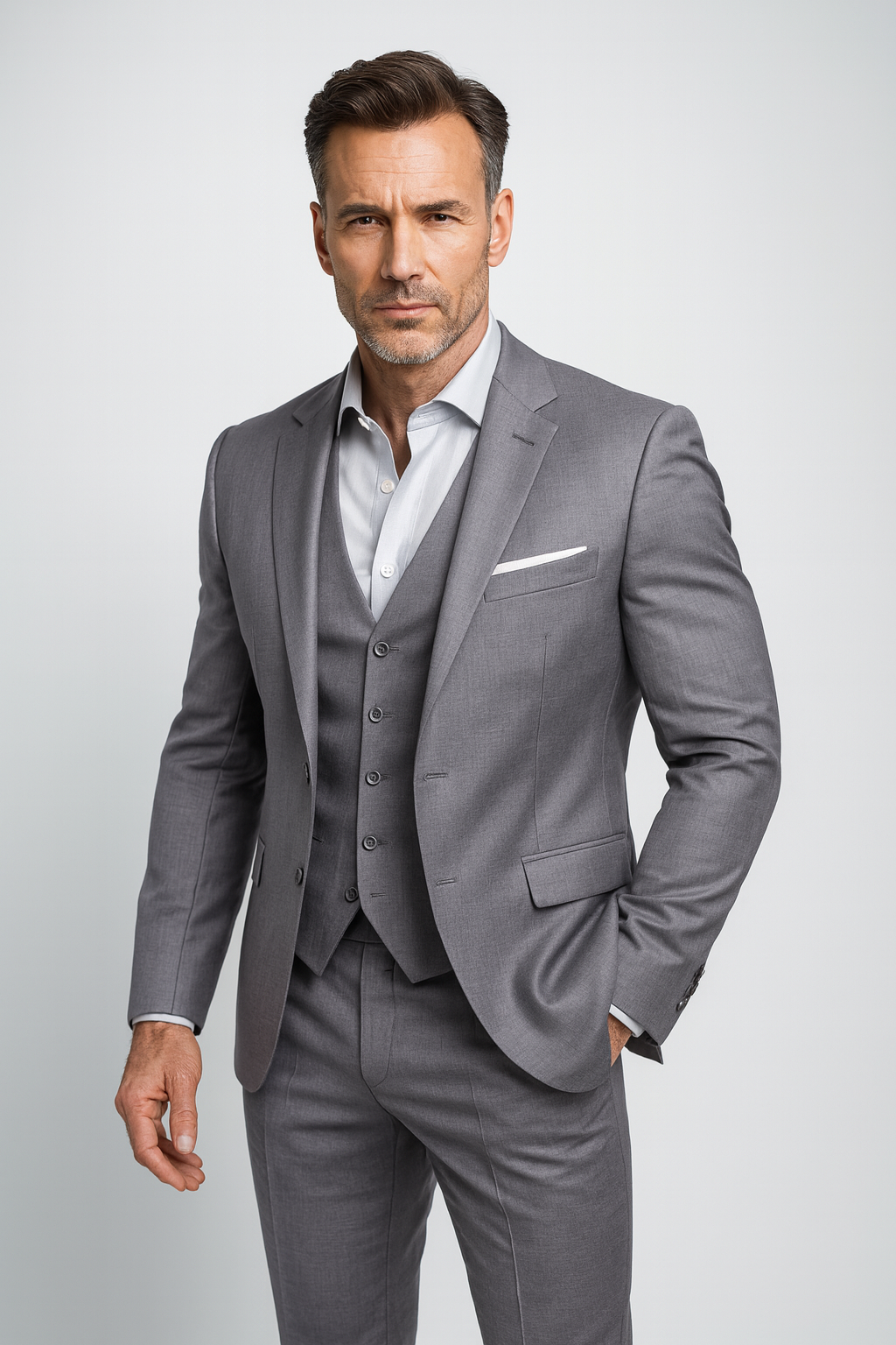 Męski garnitur trzyczęściowy slim fit z kamizelką