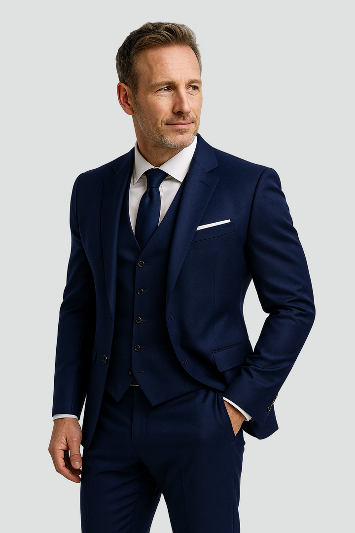 Męski garnitur trzyczęściowy slim fit z kamizelką