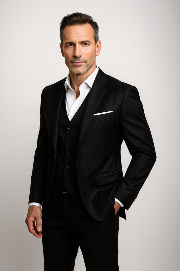 Męski garnitur trzyczęściowy slim fit z kamizelką