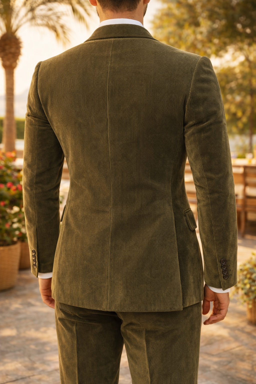 Męska dwurzędowa marynarka z kordurowej tkaniny z szpiczastym kołnierzem