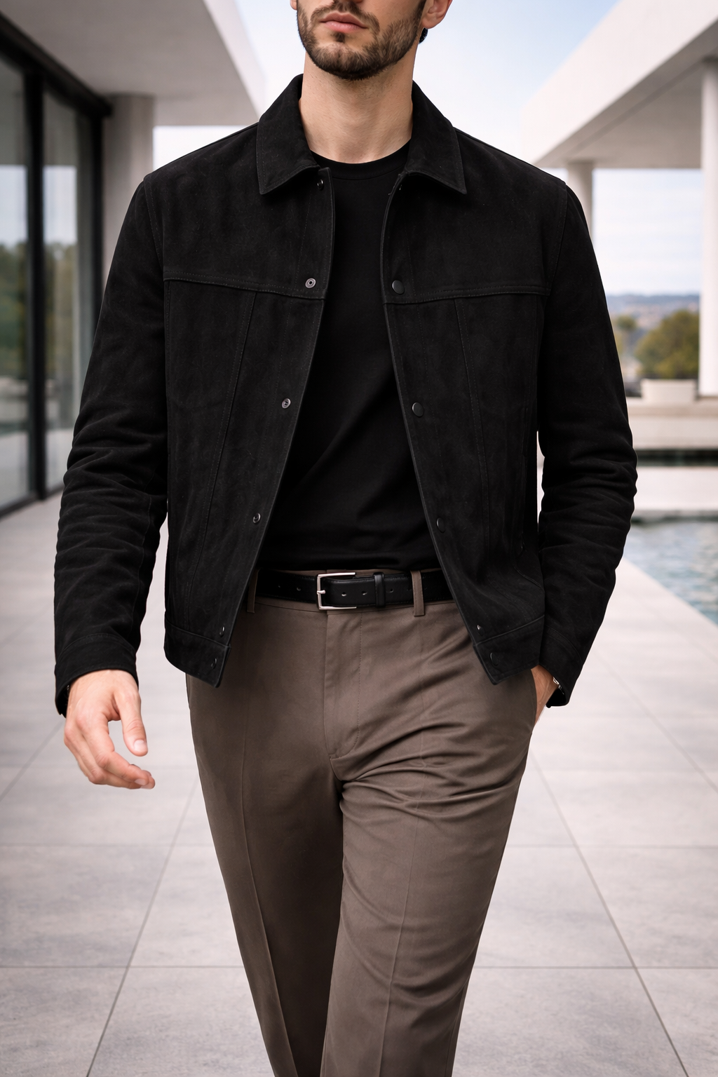 Męska kurtka trucker z zamszowego materiału z zapięciem na guziki