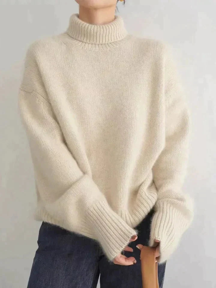 Damski sweter z kaszmiru, golf, miękki splot, luźny krój
