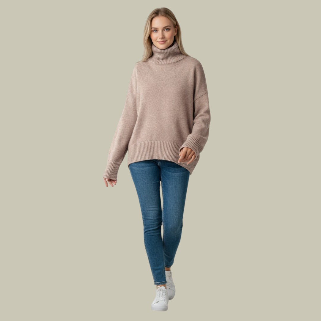 Damski sweter z wysokim kołnierzem – Oversized pulower na zimę