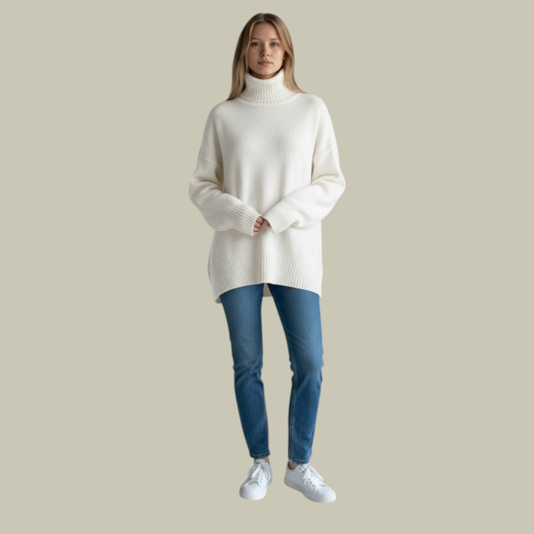 Damski sweter z wysokim kołnierzem – Oversized pulower na zimę