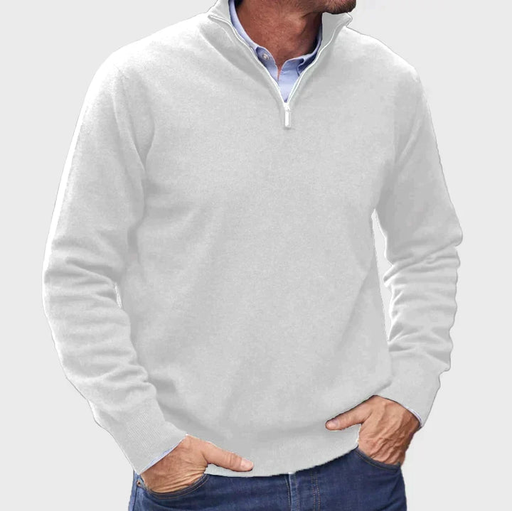 Męski sweter z kołnierzem typu quarter-zip – Elegancka warstwa na smart casualowe jesienne stylizacje