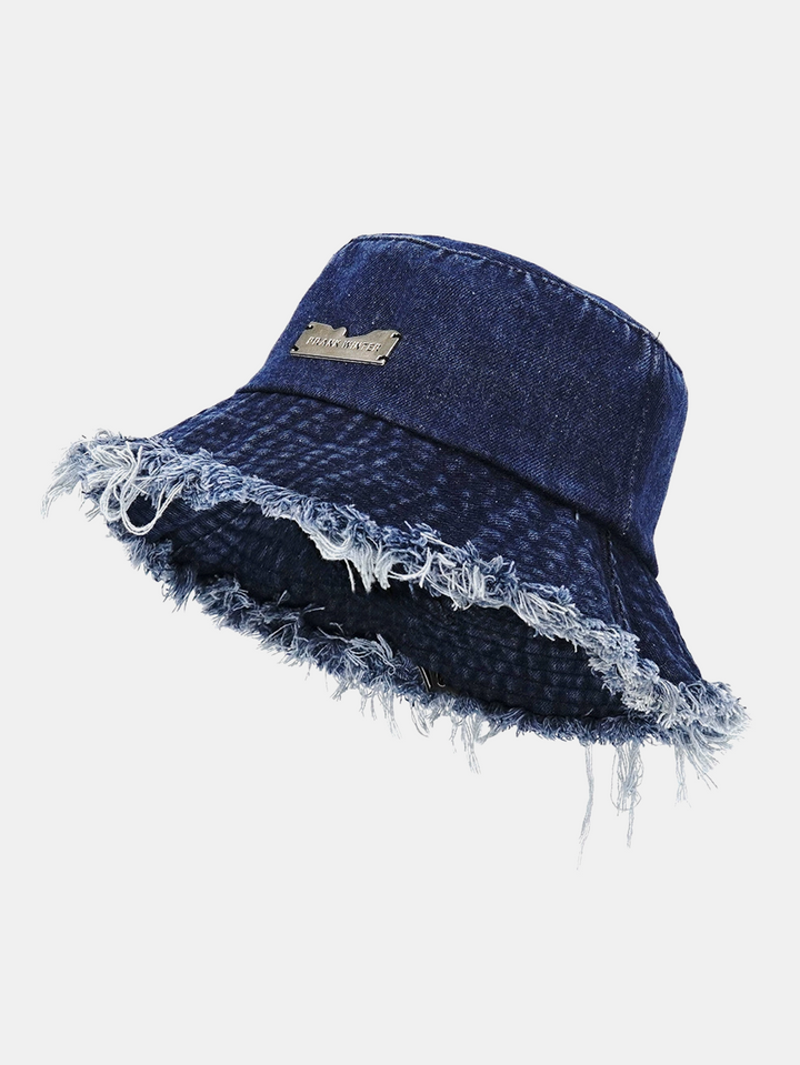 Męska Zniszczona Czapka Bucket z Frędzlami w Stylu Streetwear