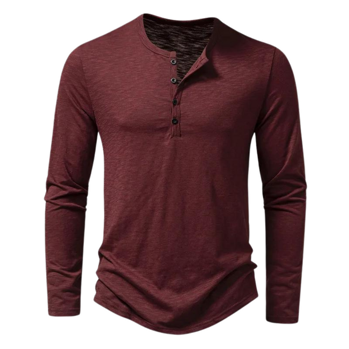 Męski T-Shirt z Długim Rękawem Henley z Guzikami