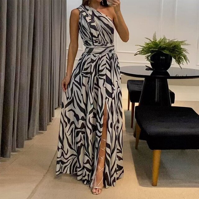 Kobieta Sukienka Mody z Wzorem – Elegancka, Podkreślająca Sylwetkę, Lekka, Oddychająca, Stylowa, Codzienna Chic